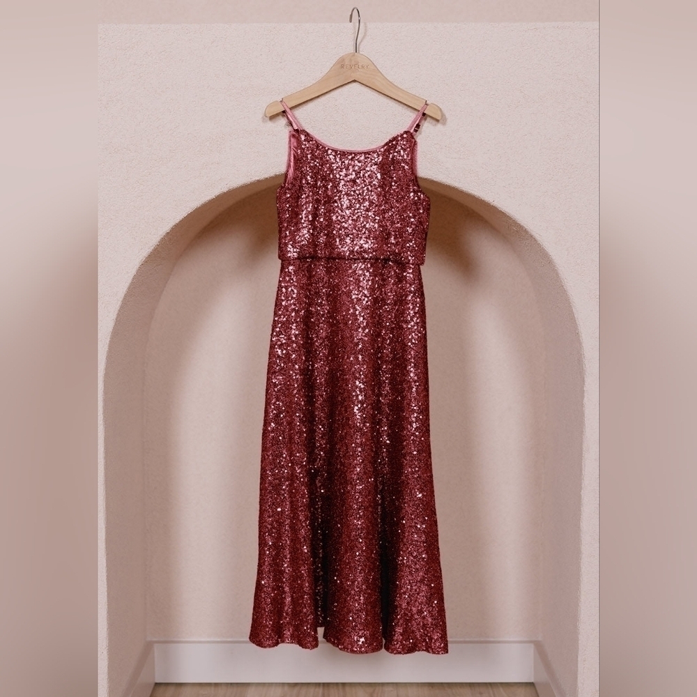 Revelry Girls Rose Gold Sequin Formal Dress